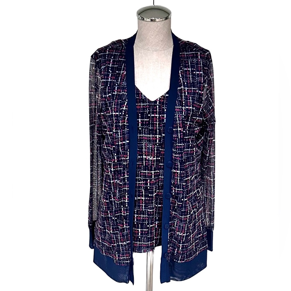 NWT, Chico’s Tweed Mesh V-Neck Tank & Cardigan Set, Size 1